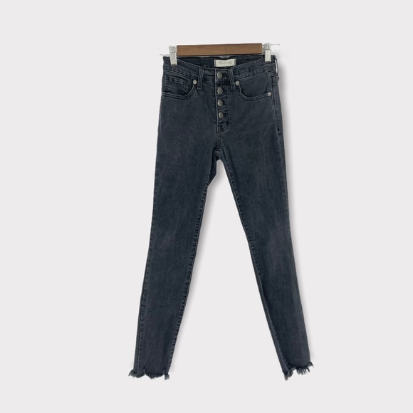 Madewell 9" High‎ Rise Skinny Black Berkeley Button Fly Chewed Hem Jeans Size 24 - Picture 1 of 8